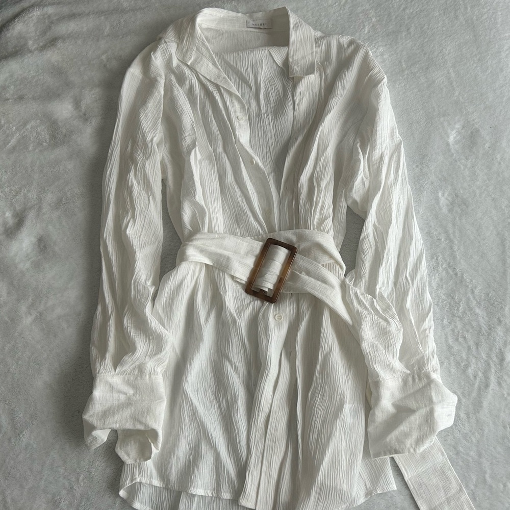 NWOT White Oversized Crinkle Dress - Picture 6 of 6
